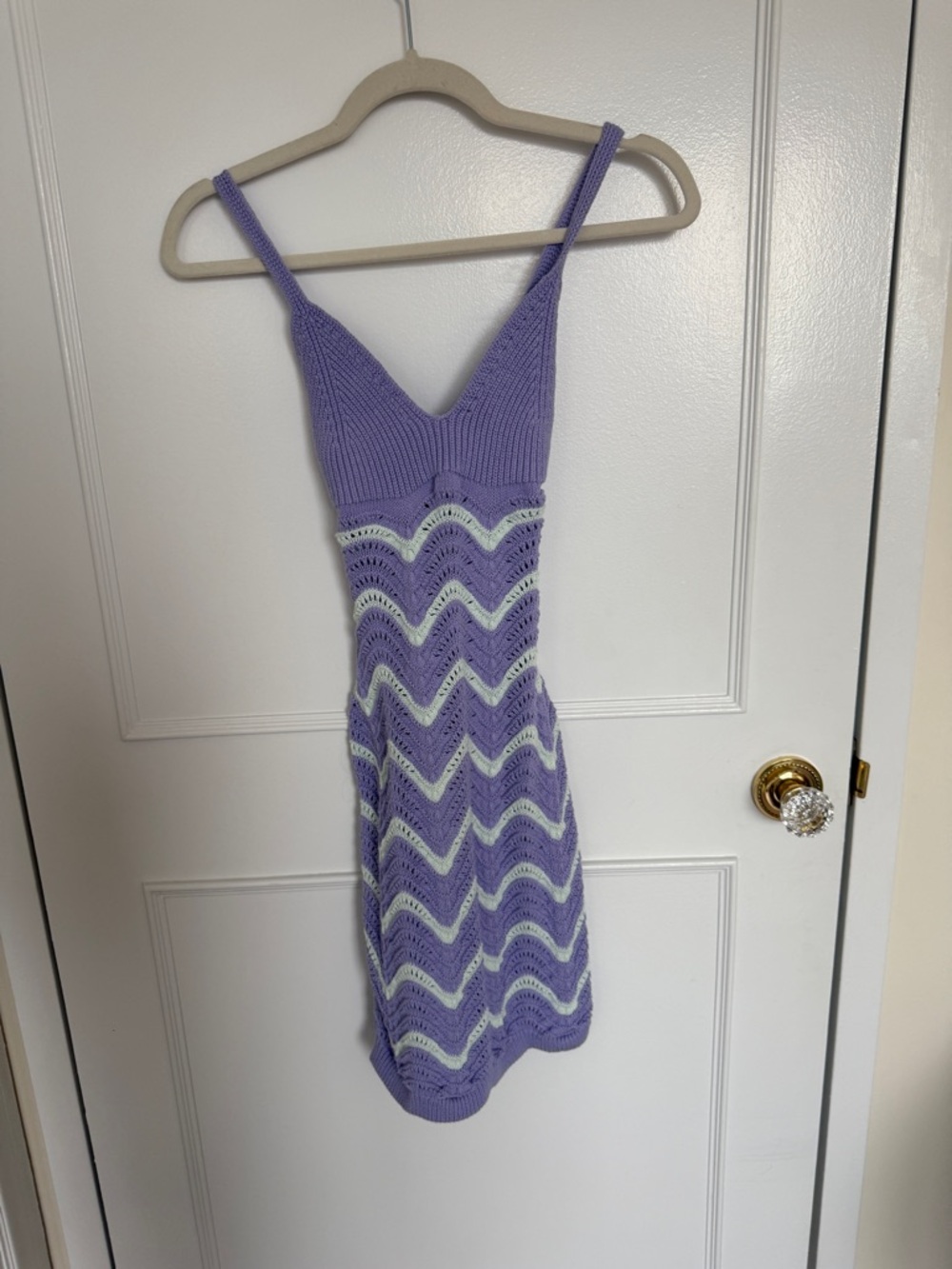 Lilac Crochet Knit Zigzag Slip Dress